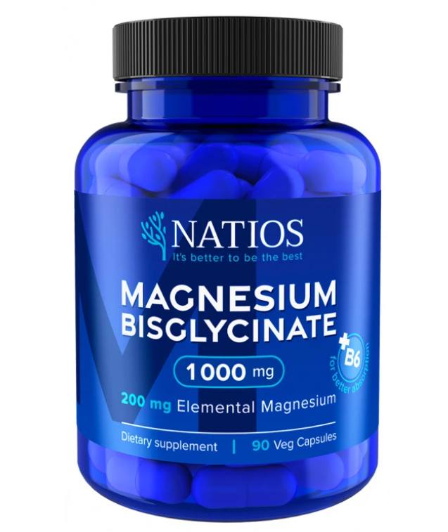 NATIOS Magnesium Bisglycinate – hořčík 1000 mg + B6, 90 kapslí