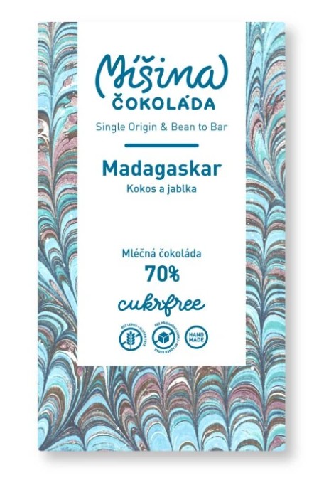 Míšina čokoláda CUKRFREE mléčná čokoláda 70% Madagaskar s kokosem a jablky 50 g