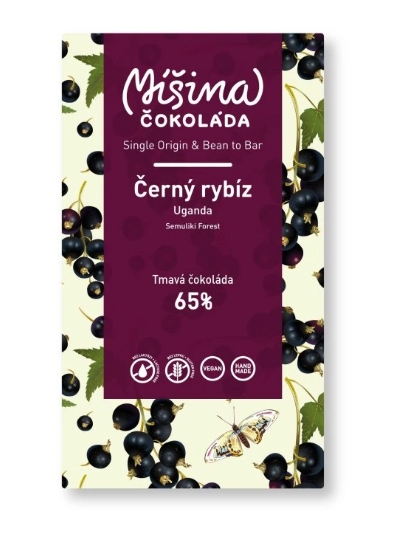 Míšina čokoláda Tmavá čokoláda Uganda 65% s černým rybízem, 50 g