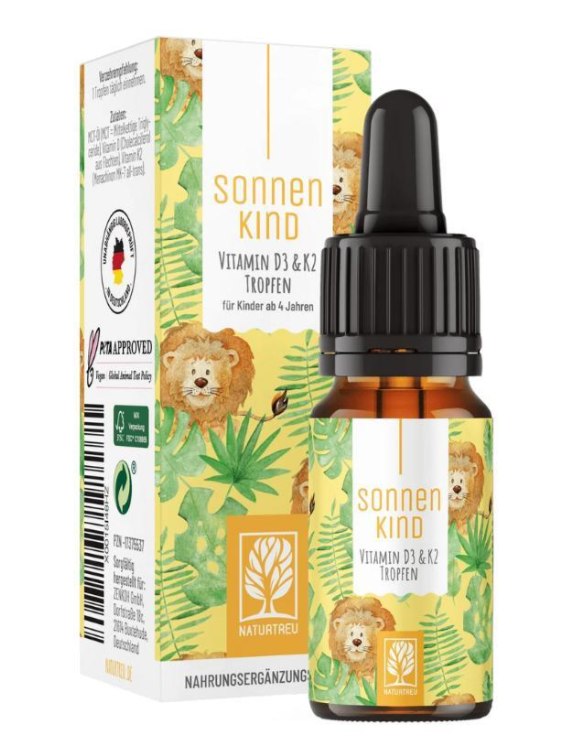 Naturtreu Sluneční dítě Vitamin D3 (500 IU)+K2 kapky pro děti, 10 ml