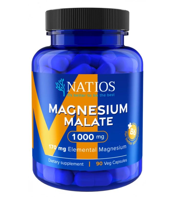 NATIOS Magnesium Malate – hořčík 1000 mg + B6, 90 veg. kapslí