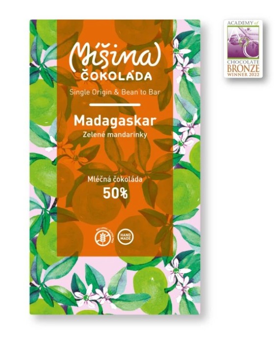 Míšina čokoláda Mléčná čokoláda 50% Madagaskar se zelenými mandarinkami 50 g